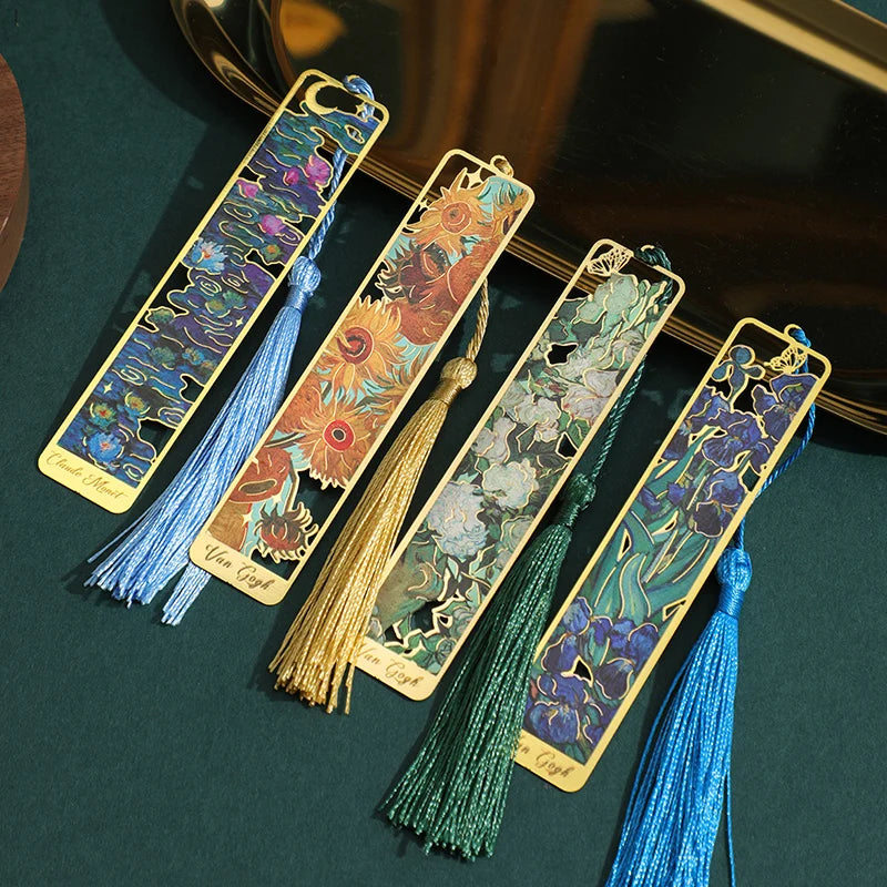 Retro Floral Painting Metal Bookmark Vintage Hollow Bronzing Design, Elegant Tassel, Perfect Gift for Book Lovers & Students