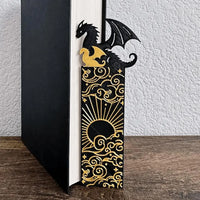 Black and Gold Dragon Bookmark with Sun and Clouds Pattern - Durable PLA Fantasy Page Holder