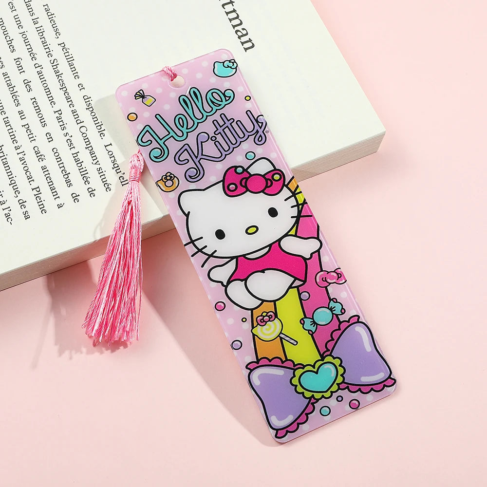 Sanrio Series Tassel Bookmarks Cute Hello Kitty & Kuromi Anime Acrylic Bookmarks by MINISO