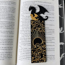 Black and Gold Dragon Bookmark with Sun and Clouds Pattern - Durable PLA Fantasy Page Holder