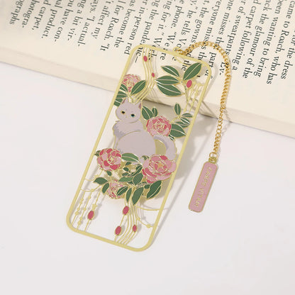 Lovely Cat Bookmark Metal Bookmark Brass Metal Classical Cute Style Student Gift Cultural and Creative Hollow Bookmark