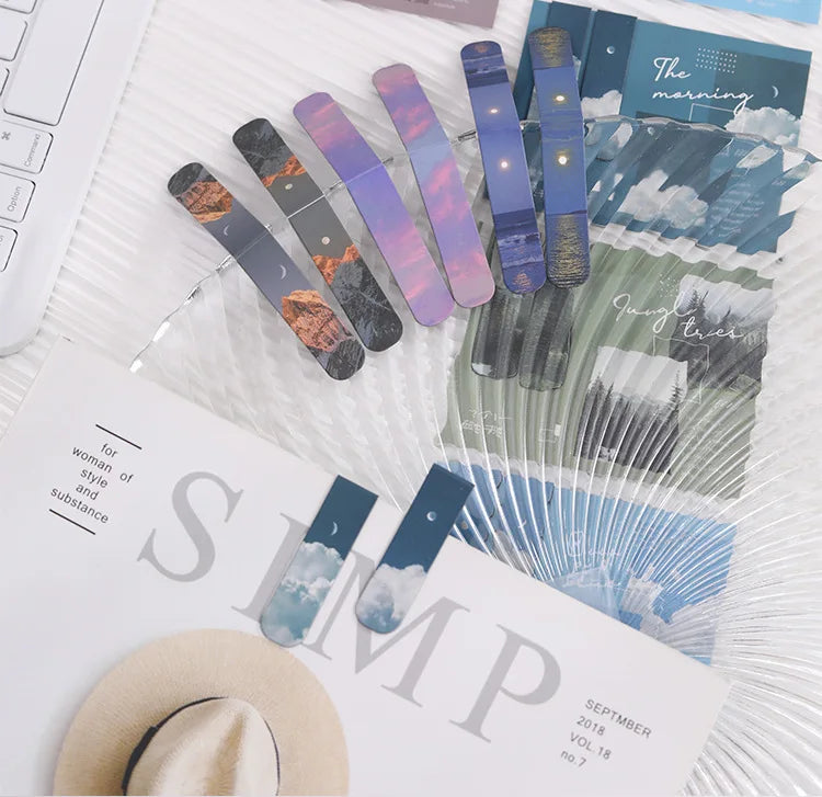 2 PCS Misty Fantasy Clouds, Sea & Forest Landscape Magnetic Bookmarks - Durable & Artistic Page Holders