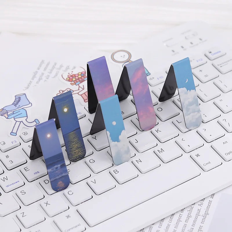 2 PCS Misty Fantasy Clouds, Sea & Forest Landscape Magnetic Bookmarks - Durable & Artistic Page Holders