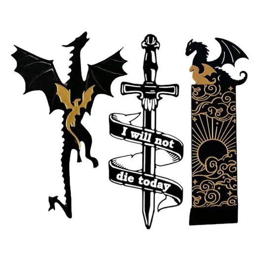 Black and Gold Dragon Bookmark with Sun and Clouds Pattern - Durable PLA Fantasy Page Holder