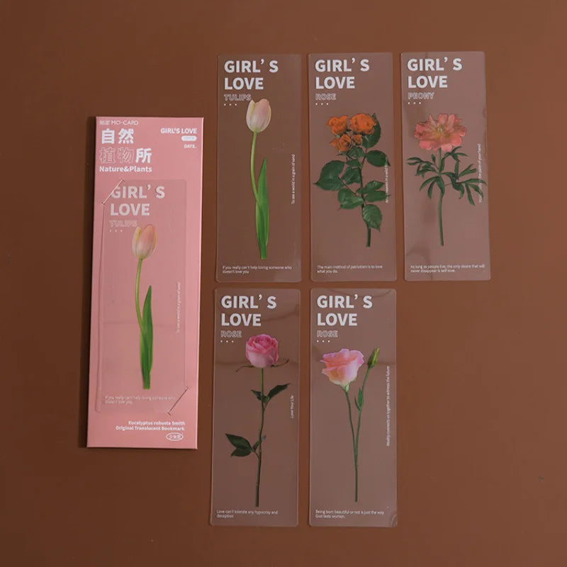 Doculassy PVC Retro Flower Leaves Series Transparent Bookmarks Vintage Floral Design, Durable & Elegant, Perfect for Book Lovers & Gifting