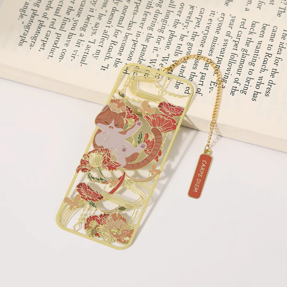 Lovely Cat Bookmark Metal Bookmark Brass Metal Classical Cute Style Student Gift Cultural and Creative Hollow Bookmark