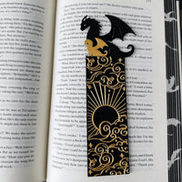 Black and Gold Dragon Bookmark with Sun and Clouds Pattern - Durable PLA Fantasy Page Holder