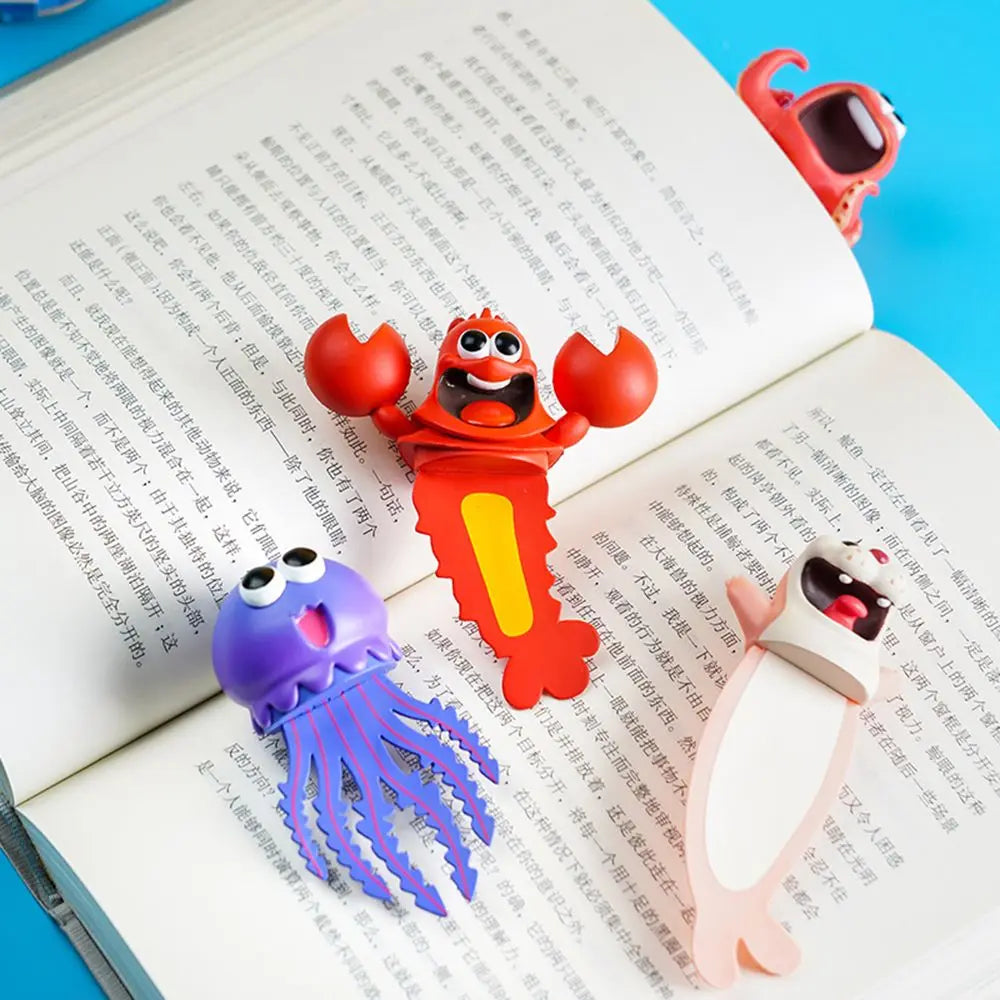 Cartoon Sea Animal Bookmarks PVC 3D Octopus & Lobster Design, Durable & Waterproof, Perfect for Students & Book Lovers