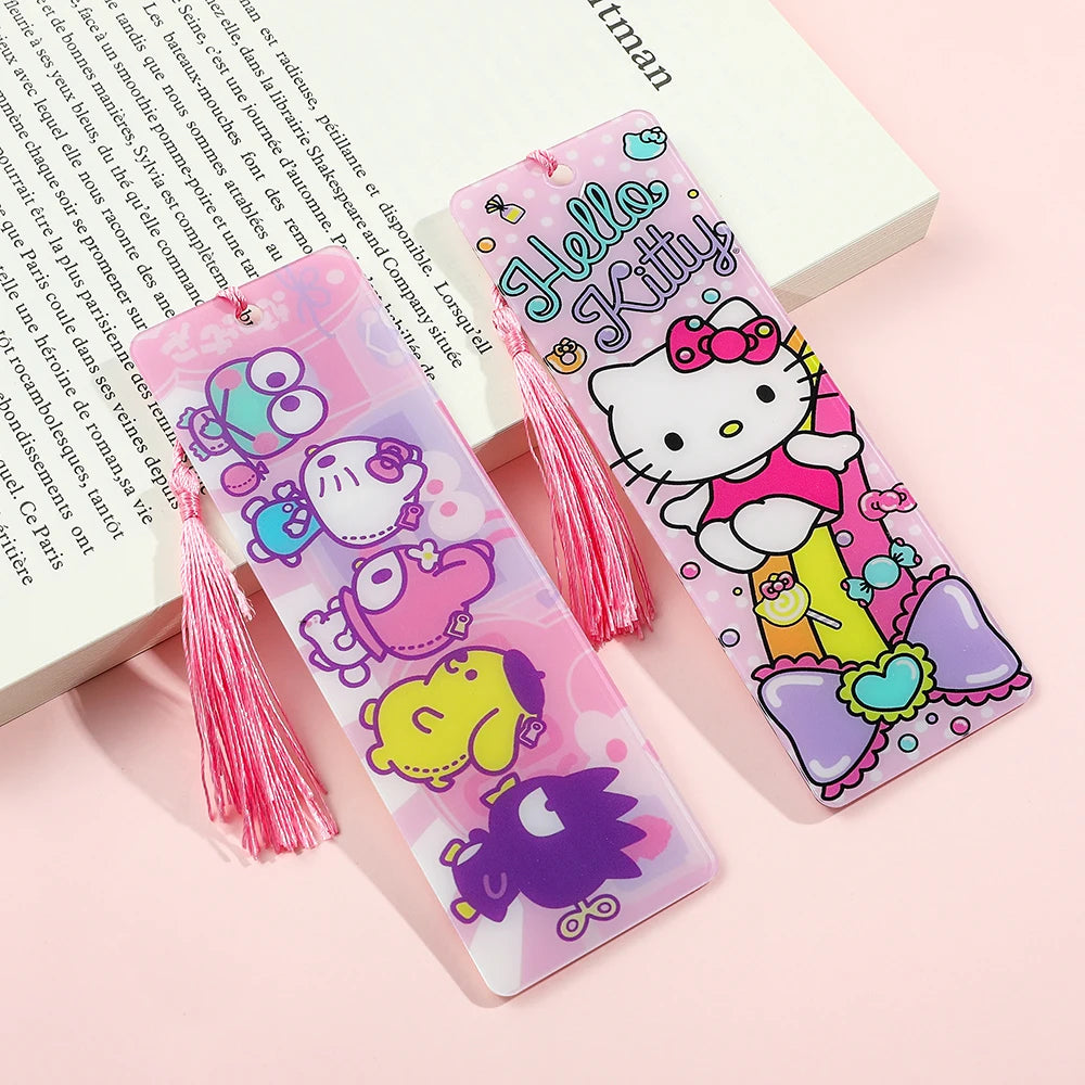 Sanrio Series Tassel Bookmarks Cute Hello Kitty & Kuromi Anime Acrylic Bookmarks by MINISO