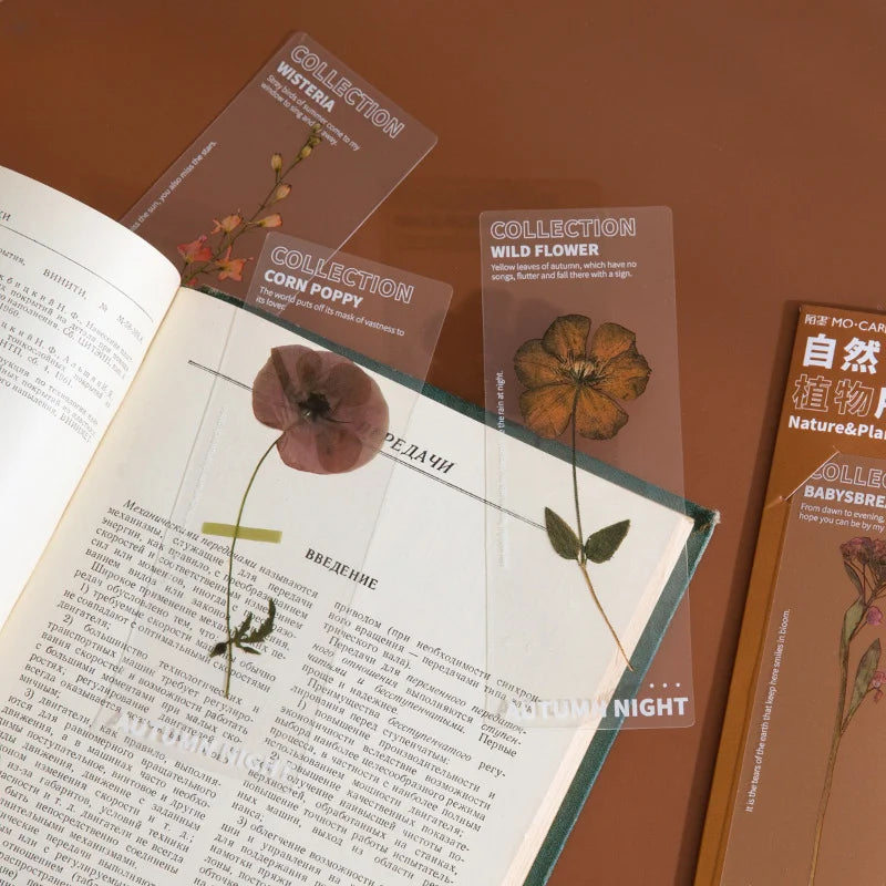 Doculassy PVC Retro Flower Leaves Series Transparent Bookmarks Vintage Floral Design, Durable & Elegant, Perfect for Book Lovers & Gifting