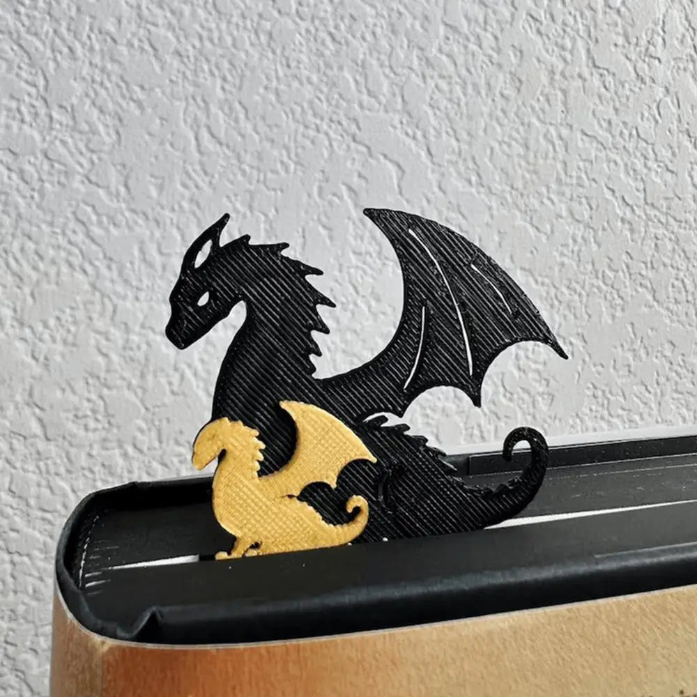 Black and Gold Dragon Bookmark with Sun and Clouds Pattern - Durable PLA Fantasy Page Holder