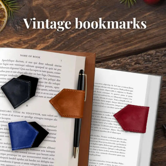 Vintage Faux Leather Magnetic Bookmark - Handmade, Waterproof, Portable Page Marker & Clip, Ideal for Book Lovers & Students